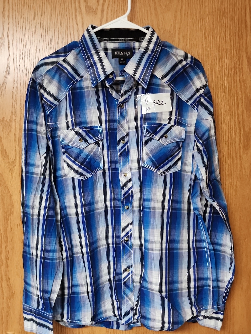 ELY 1878 Men’s Blue Plaid Snap Shirt XL number 3462